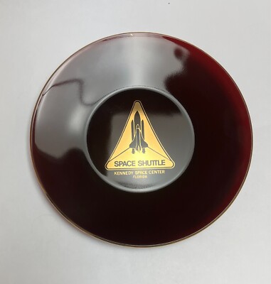 NASA Kennedy Space Center Space Shuttle, Red and Gold Glass Plate Vintage 1980's