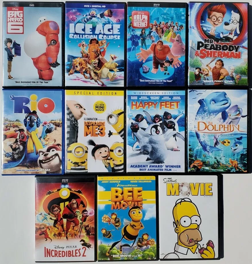 11 DVD Lot Disney Pixar Rio, Big Hero 6, Incredibles 2, Bee, Despicable Me  3 ++