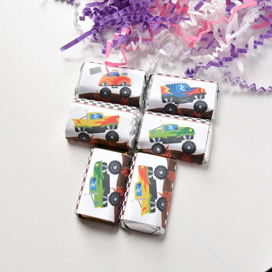 54 etiquetas de caramelos Monster Truck para decoración de cumpleaños baby shower fiesta Foto 2 de 3