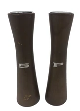 Wood Salt Pepper Shakers Danish Modern Sleek MCM Vintage Silver Tone S P