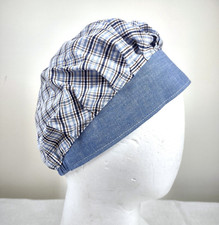 Small Scrub Cap Chemo Hat Chef Handmade Cotton Close Fit Plaid 21.5  to 31.5  