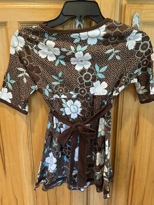 blue dress for baby girl Brown & Powder Blue Floral Zip Front Ellie Mini Dress