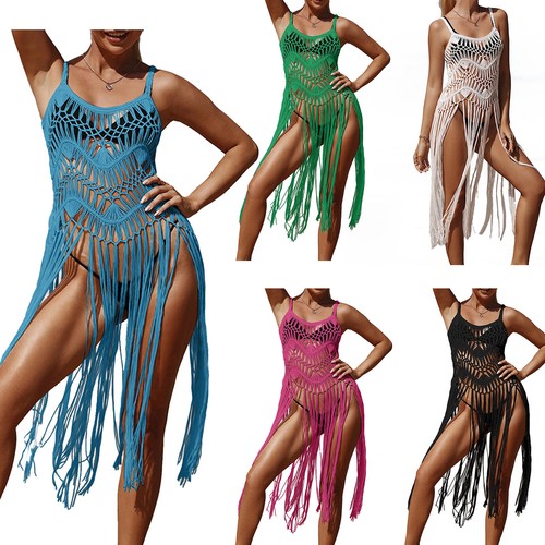 Bikini Damen Kleid Sommer Netz Strandmode Sommerkleid Fransen Saum Slip Häkel - Bild 4 von 11