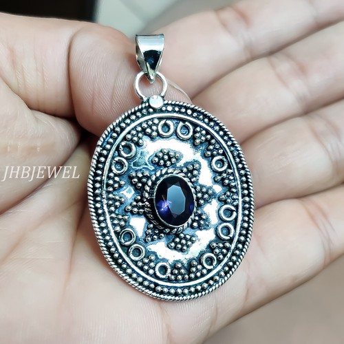 Amethyst facettierter Edelstein 925 Sterling Silber Handarbeit Anhänger kreat... - Bild 2 von 3