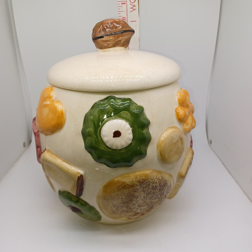 Vintage Napco COOKIES ALL OVER Cookie Jar WALNUT FINIAL eBay