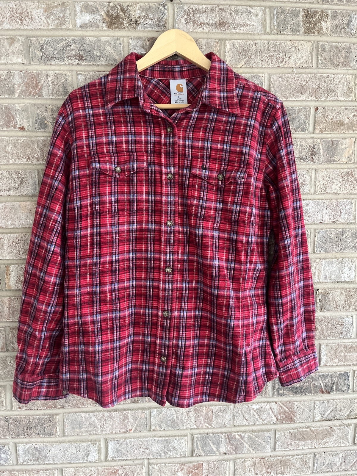 Carhartt Womens Red Flannel Shirt Size Large Gem