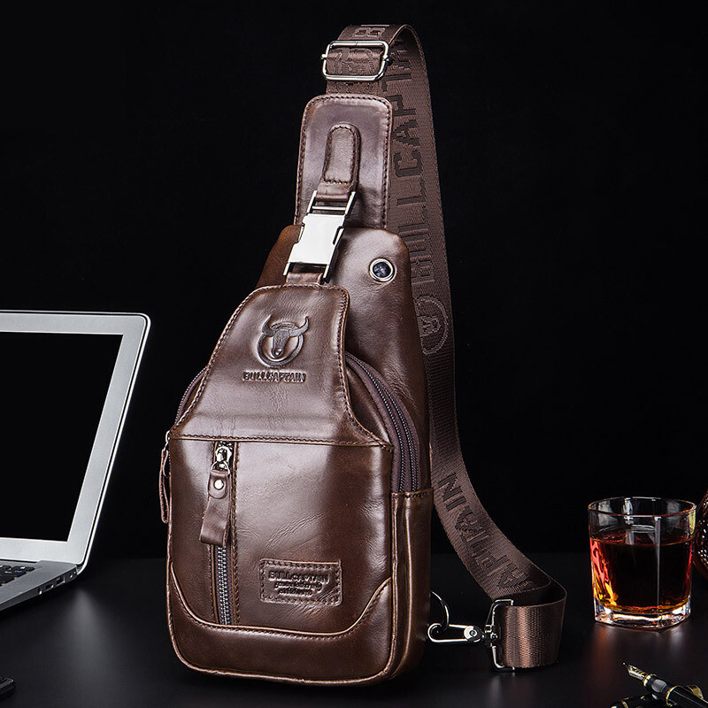 Men's Sling Backpack,100% Genuine Leather Chest bag Crossbody Bag Shoulder Bag W