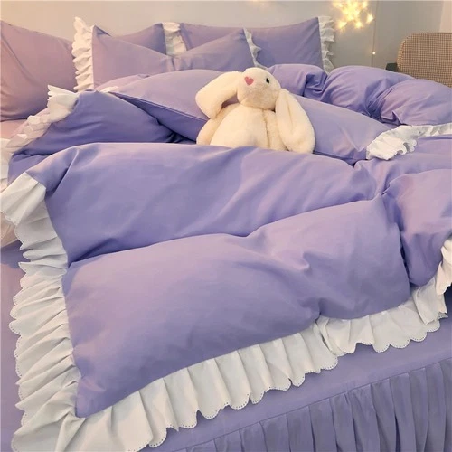 Girl Kawaii Bedding Set Ruffle Bed Skirt Lace Duvet Cover