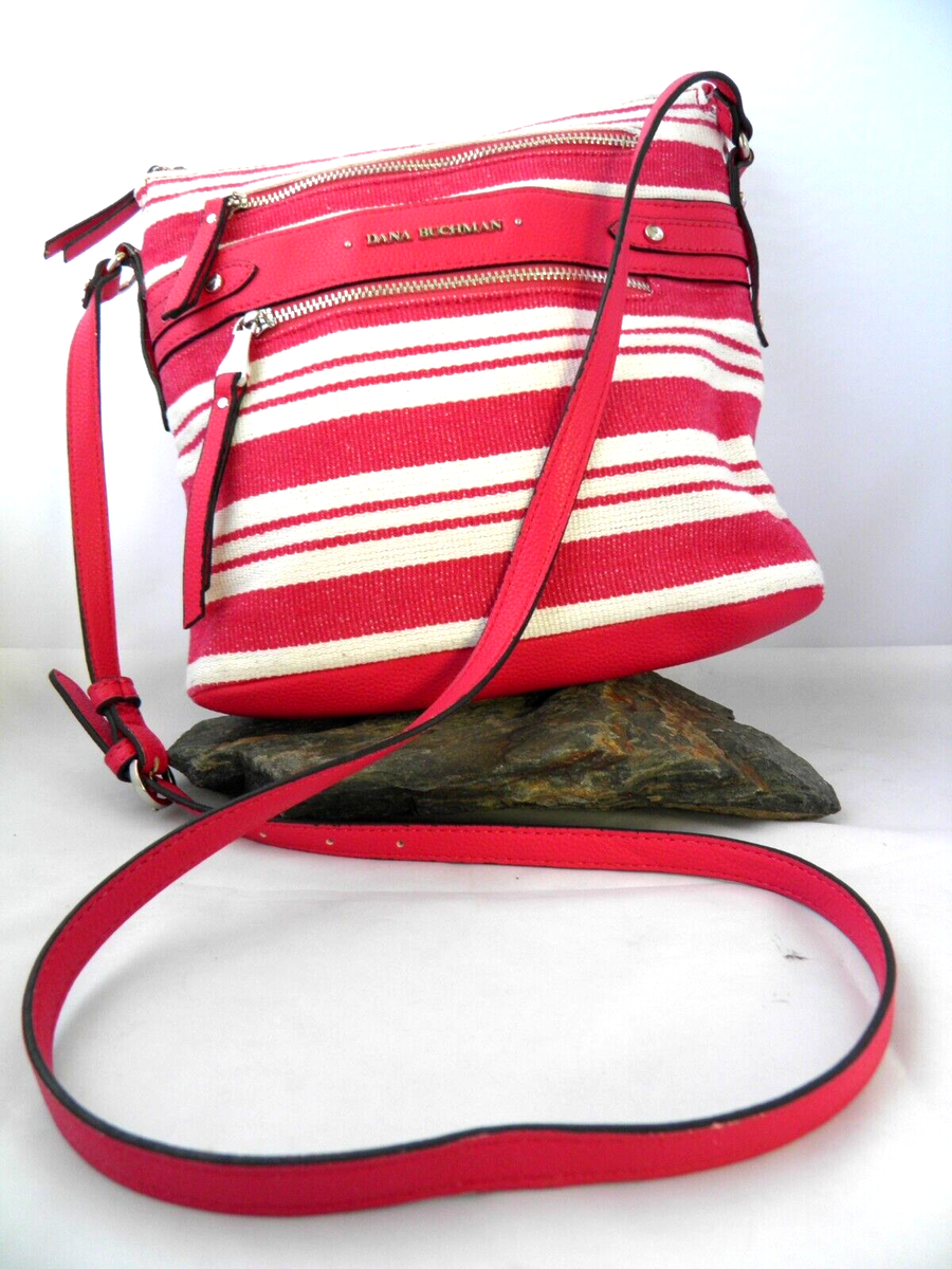 Dana Buchman Raspberry White Striped Everly Crossbody Purse Bag