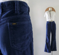 Vintage 60s 70s Lee LEENS Blue Corduroy Solid Bootcut Flared Pants 34/29 Flares