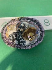 HANDMADE EMBROIDERED SILK FABRIC  BEADED OVAL  PIN BROOCH PURPLE