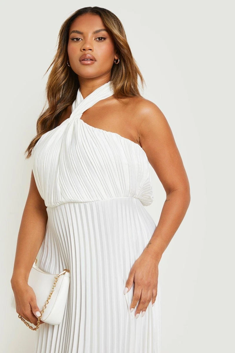 PLUS SIZE IVORY WHITE WEDDING DRESS PLEATED GRECIAN DRESS UK SIZE 18