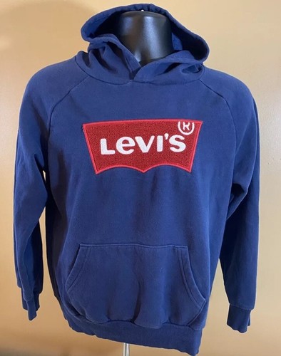 Levi’s Embroidered Red Logo Blue Hoodie Front Pocket Sz Youth Large 12/13 Years - Picture 2 of 13
