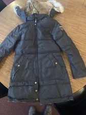 Pajar Canada Women’s Bunny Fur Trim Down Puffer Parka Long Coat Size S Black