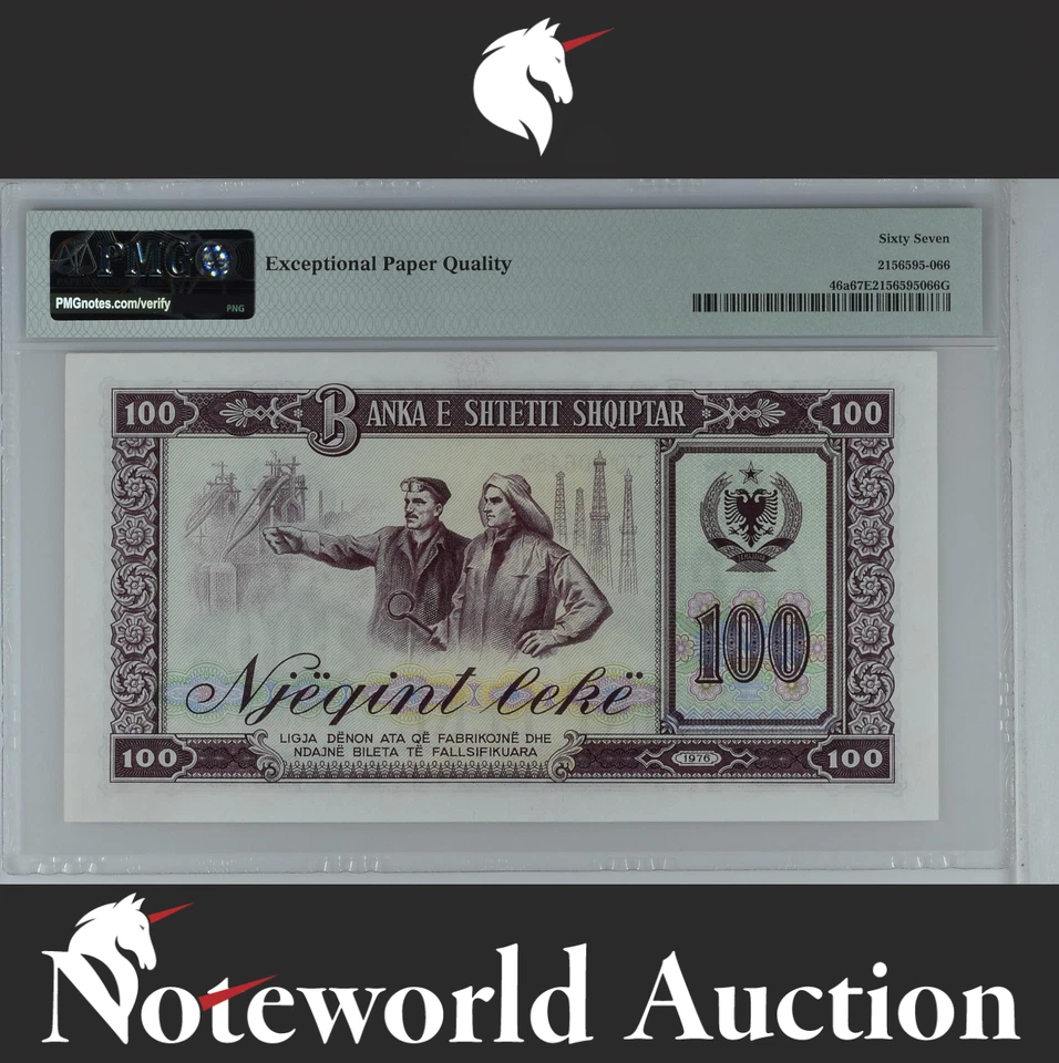 Albania Banka e Shtetit Shqiptar 100 Leke 1976 P 46a UNC PMG 67 EPQ TOP POP - Image 3 of 4