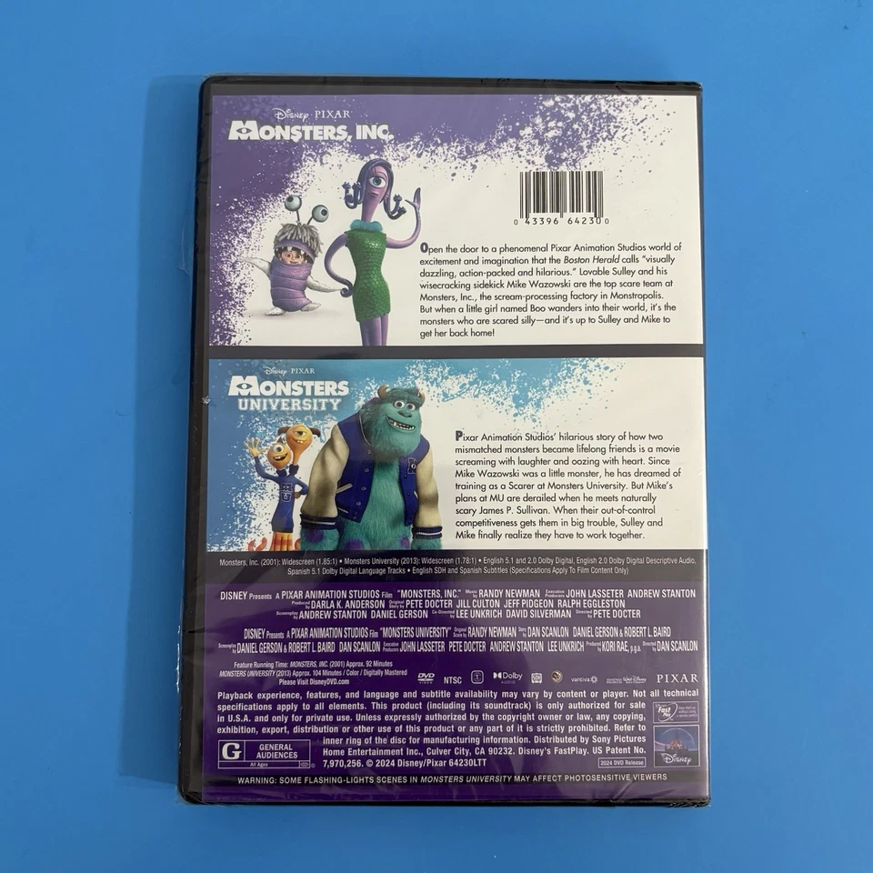 Monsters, Inc. (2001) & Monsters University (2013) 2 DVD set Disney Pixar - Image 2 of 3
