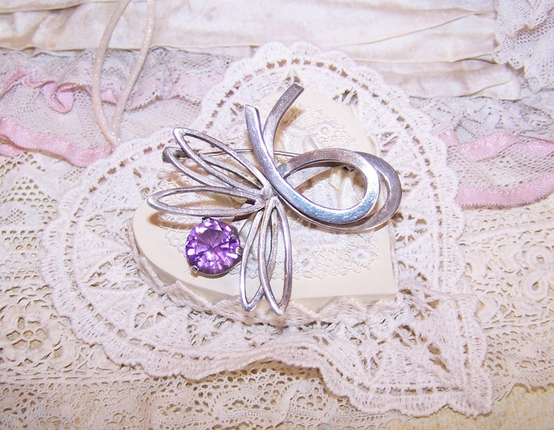 MIGUEL MELENDEZ Mexico Eagle 3 Vintage Sterling Silver Amethyst Pin Brooch
