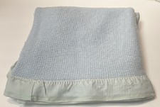 Vintage Acrylic Blanket Nylon Trim Waffle Weave 33x47 Blue baby Morgan READ