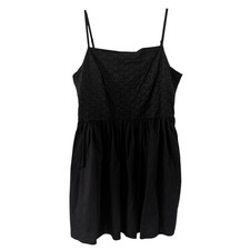 GAP Eyelet Cami Sundress Womens Size L Black Smocked Fit Flare Beach Preppy