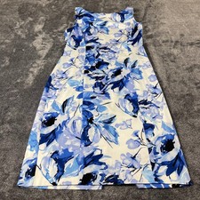 Chaps Blue White Floral Sheath Dress Women 4 Sleeveless Cotton Blend Knee Length