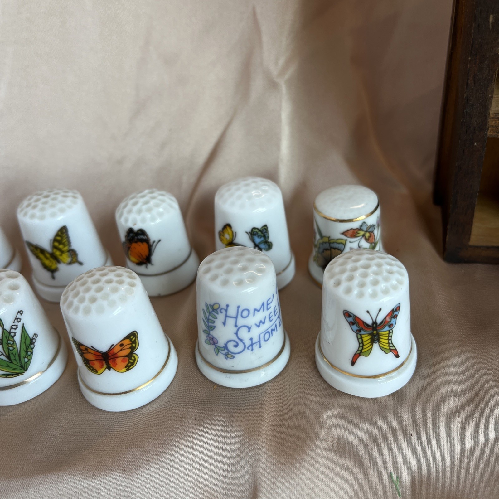 Vintage Butterfly & Flower Thimble Collection And Display Shelf
