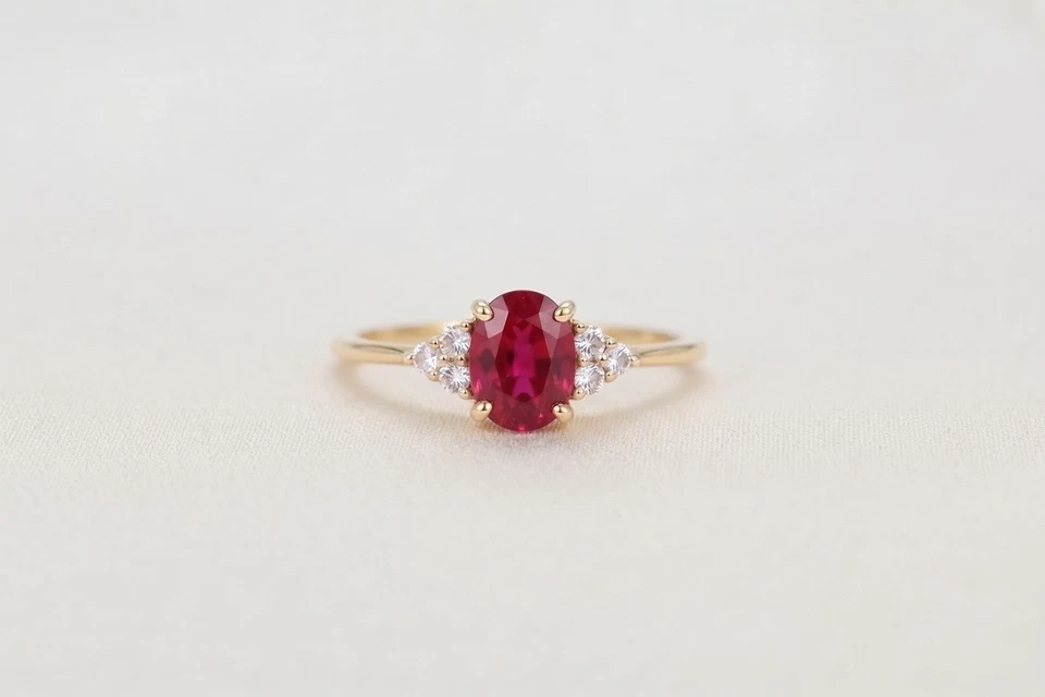 4,00 Karat Natürlicher Rubin Manik 14k Vergoldet 925 Silber Cluster Ring Größe 7 - Bild 3 von 3