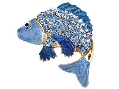 Koi Goldfisch Karpfen goldfarben Emaille aquablau Kristall Strass Meerestier