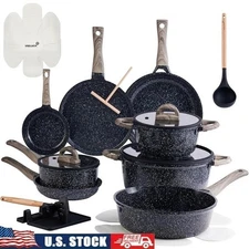 22 Piece Nonstick Ceramic Cookware Set Induction Pots Pans Kitchen Set Black New