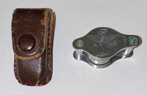 Vtg. Silver WHITMAN 10x Jeweler Magnifier Loup Folding Made Japan ~Leather Case