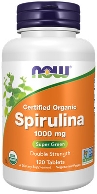 NOW Foods Organic Spirulina Double Strength 1000 mg 120 Tablets 08/2027exp