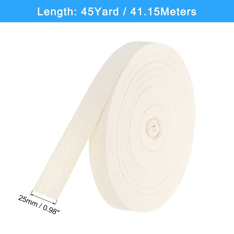Twill Tape, 1Pcs 45Yard*25mm Cotton Ribbon Herringbone Tape for Bag(Beige White) - Изображение 2 из 4