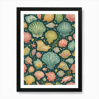 Rainbow Sea Shells Pattern Art Prin Framed Wall Art Poster Canvas Print Picture
