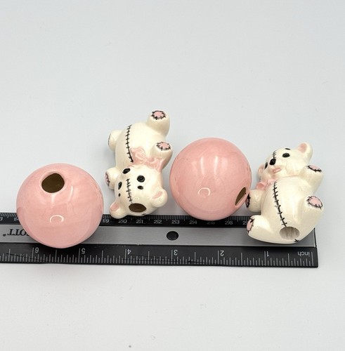 4 Macrame Vintage Teddy BEARS And BALLS Beads, 2.5" & 1. 5" Ceramic Blue Cute - Picture 7 of 7