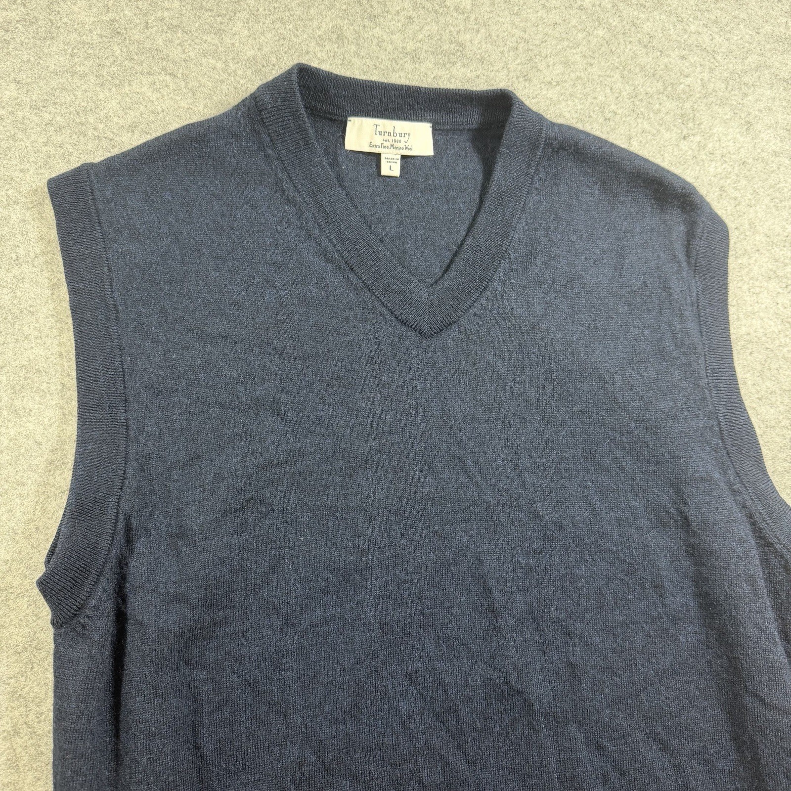 Turnbury Merino Wool Sweater Vest Mens L Blue V Neck Golf Preppy Classic Knit thumbnail 10