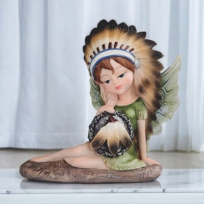 4.75''H Indian Girl Fairy with Dream Catcher Figurine Home Decor Unique Gift
