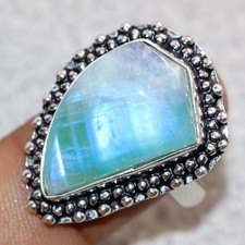 Rainbow Moonstone 925 Silver Plated Ring US 10 Modern Classic Jewelry Trendy JW