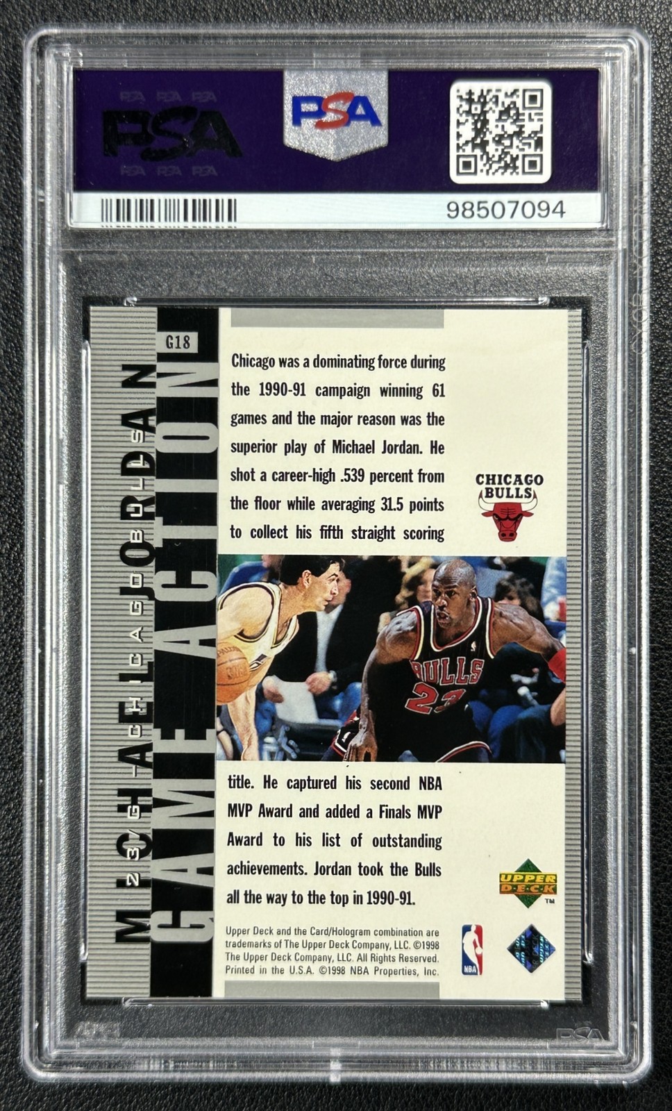 MICHAEL JORDAN PSA 6 1998 UPPER DECK LIVING LEGEND #G18 GAME ACTION SILVER /230 view 2