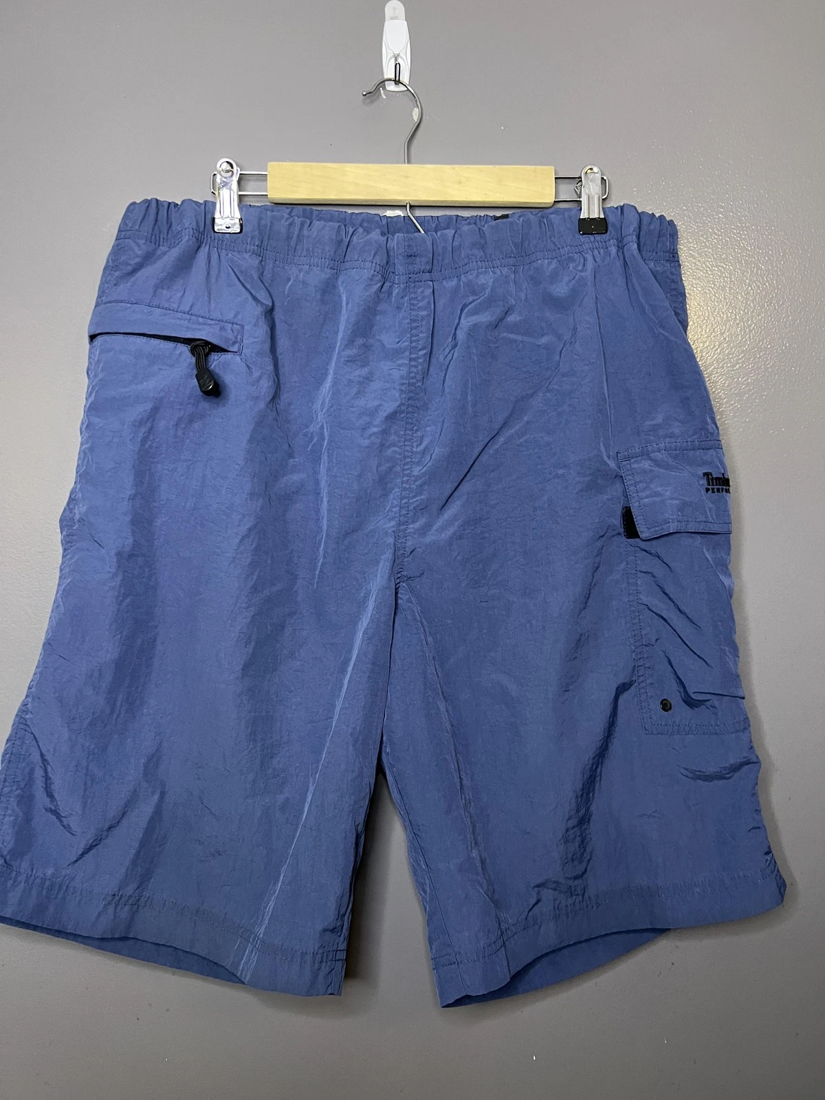 VTG Timberland Performance Shorts Mens L Blue Nylon Cargo Lined Quick Dry