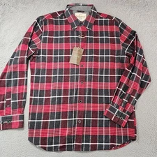 Weatherproof Vintage Shirt Mens Large Red Black Gray Plaid Flannel Button Down