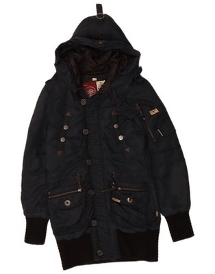KHUJO Mens Hooded Parka Jacket UK 38 Medium Navy Blue DN06