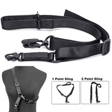 Tactical 1 or 2 Point Sling Rifle Gun Sling Standard Strap with Metal Hook Black