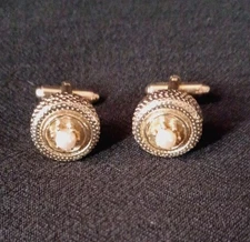 Vintage Gold Tone Statement Cufflinks Genuine Pearl Textured Bullet Back