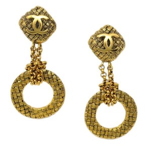 Authentic Chanel Cc Dangle Metal Gold Gold_Plated Earrings Jewelry