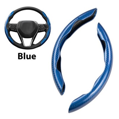 2x Car Steering Wheel Booster Cover Carbon Fiber For 15''/38cm Dia Blue Universal