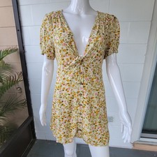 Urban Outfitters Bettie Twist- Front Orange Floral Mini Dress Women's Size L-G