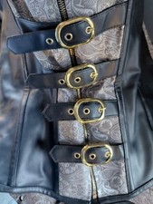 CHARMIAN Steampunk Corset Top XXL Black Faux Leather Paisley Buckles Zipper