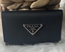 Authentic Prada Black Nylon 6 Hook Key Case Holder Silver Triangle Logo Italy