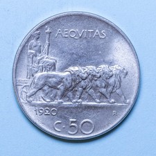 VITTORIO EMANUELE III 50 CENTESIMI 1920 LEONI BORDO LISCIO FDC NICHEL COLLEZIONE