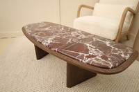 Dark wood and red marble irregular coffee table ww00320