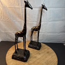 2- Metal Giraffe Figurine Safari  Statue Tribal Art Decor African Bookends 13